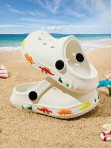 1 Pair Boys' Comfortable, Fashionable, Lightweight, Cute Colorful Cartoon Dinosaur Design Beach Sandals With Anti-Slip Toe Protection, Suitable For Spring/Summer - White - View 5