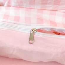 4Pcs, Gingham Bedding Set With Cute Cartoon Embroidery – Stylish Bedroom Decor For Global Shop