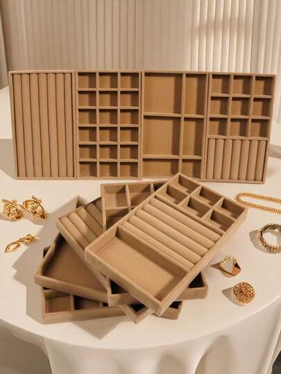 Juego de 9 piezas/1 pieza Bandeja de almacenamiento de joyería de color café, bandeja de almacenamiento de cajones, caja de almacenamiento de anillos, bandeja de joyería de terciopelo apilable, estante de exhibición de joyería de gran capacidad, multifuncional y portátil, desmontable, adecuado para almacenar anillos, aretes, collares, perlas, gemas, relojes, pulseras, bolsa de cosméticos, bolsas de maquillaje, joyero, bolsa, soporte para brochas de maquillaje, soporte para brochas, organizador de perfumes, bolsa, regalos, regalos de Navidad, ideas de regalo para mujeres