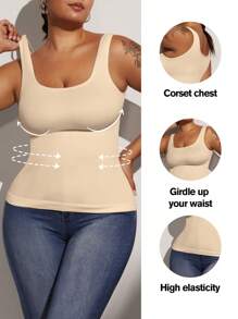 1 Peça Top Modelador sem Costura Preto Plus Size para Controle da Barriga Feminino, Levemente Esculpido, Cintura Modeladora Fina e Afunilada, Shapewear para Achatamento da Barriga