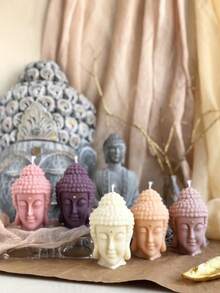 Molde de escultura tridimensional de Buddha, linda decoración de sobremesa para sala de estar, decoración de descompresión zen, Tathagata, Avalokiteshvara, Erawan Lotus Buddha, escultura de hada, velas perfumadas hechas en casa, aromaterapia de yeso, candelabro de loto - Blanco - Ver 2