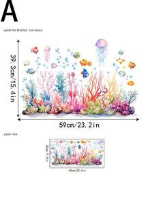 1pc Jellyfish, Fish, Shell, Removable Vinyl Waterproof Sticker, Marine Elements, With Turtle, Bathroom Toilet Decoration Stickers, Toilet Cover Stickers, Bathroom Decoration Removable Stickers, Self-Adhesive Decals, Home Accessories, Vinyl Home Decoration Decals, Spring Decoration, Make Your Home Look Brand New, Holiday Decoration Stickers, Birthday Graduation Gifts Wall Decor Bedroom Decor Room Decoration Stuff Living Room Decor House Decor Home Decor Living Room Wall Art Wall Paper - Multicolor - View 4