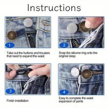 6 件金属纽扣延长器，适合牛仔裤、裤子和衬衫领子，即时腰部延长器，带硅胶