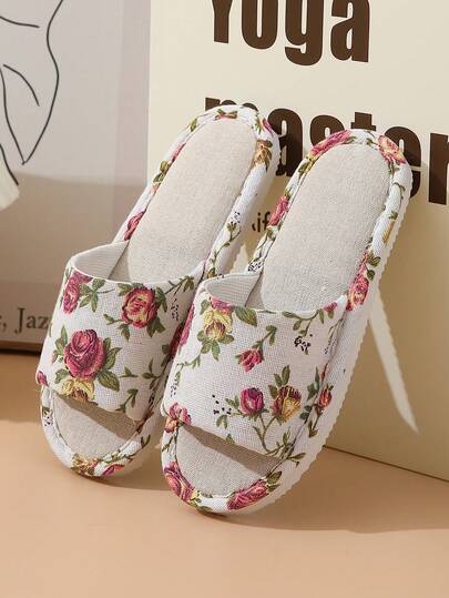 Fall/Winter Linen Women's Slippers, Quiet, Anti-Slip Indoor Cottage Linen Slippers, Spring, Autumn, All Season,Fluffy Slippers