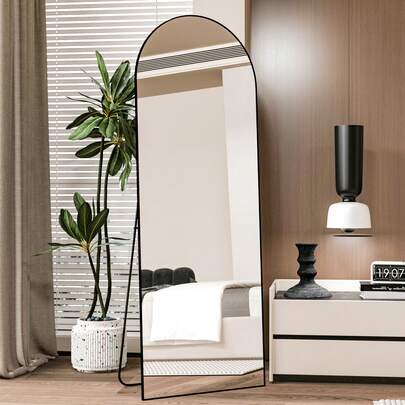 Espejo arqueado de longitud total 162 * 53cm, espejo de aterrizaje, espejo vertical único, espejo de marco de metal ferroso, adecuado para Sala de estar, dormitorio, entrada y baño