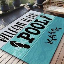 1pc 16"*24" 18"*30" Polyester Welcome Mat - Non-Slip, Machine Washable Doormat For Pool Area, Summer Home Decor - "Welcome To Our Pool" Flip Flop Design, Indoor/ Outdoor Use, Rectangular Shape