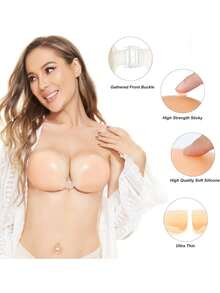 Silicone Push Up Bra, Women's Super Sticky Silicone Invisible Bra, Wedding Bra, Reusable - Apricot - View 5