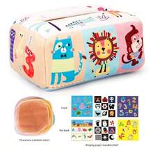 儿童拉纸巾盒玩具，婴儿布纸巾盒，学习认知画纸巾和围巾盒，准妈妈，儿童玩具盒，婴儿扶手椅 - 彩色 - 查看 14