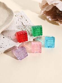 5 件套女士复古树脂戒指套装，时尚糖果色立方体设计戒指，派对珠宝礼物