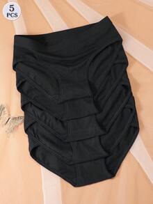 5 قطعة/مجموعة ملابس داخلية نسائية من القطن 100٪، سراويل داخلية سوداء ناعمة وقابلة للتنفس عالية الجودة - الأسود - مشاهدة 2