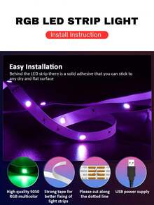 1 Set 1-15M/3.3-50Ft TV Backlight LED Strip Room Decoration, USB 5V Powered RGB Lights - White - View 7