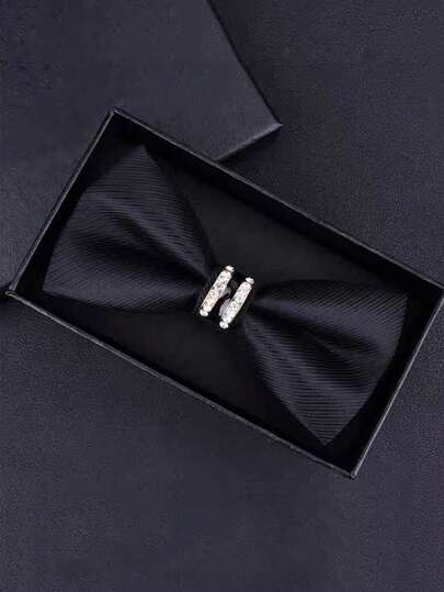 1 pezzo Papillon da uomo in stile britannico con decorazione in strass, cravatta formale da uomo