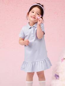 Balabala Vestido de niña con cuello polo y bordado, estilo universitario para el verano - rosa morado - Ver 1