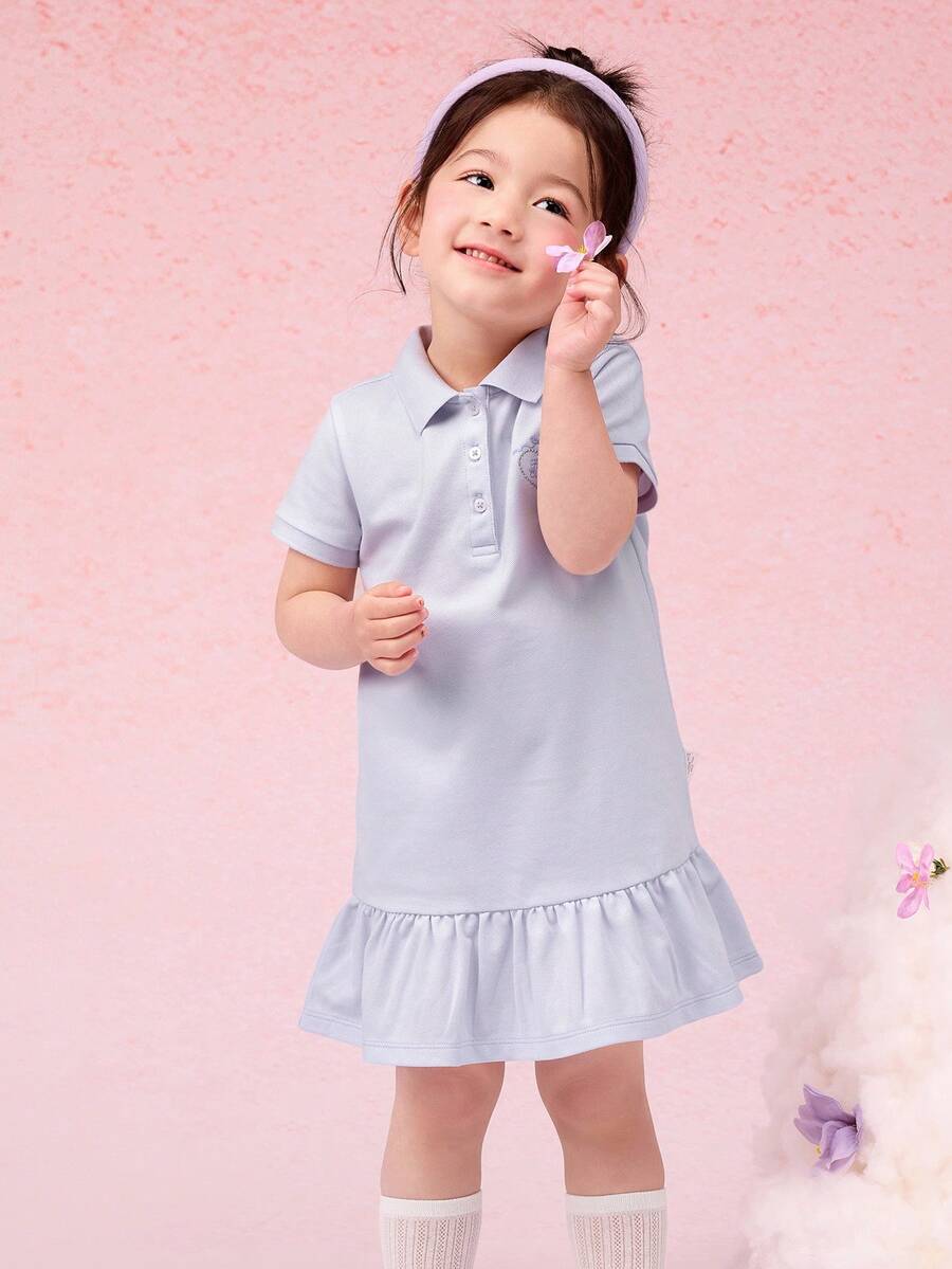 Balabala Vestido de niña con cuello polo y bordado, estilo universitario para el verano - rosa morado - Ver 1