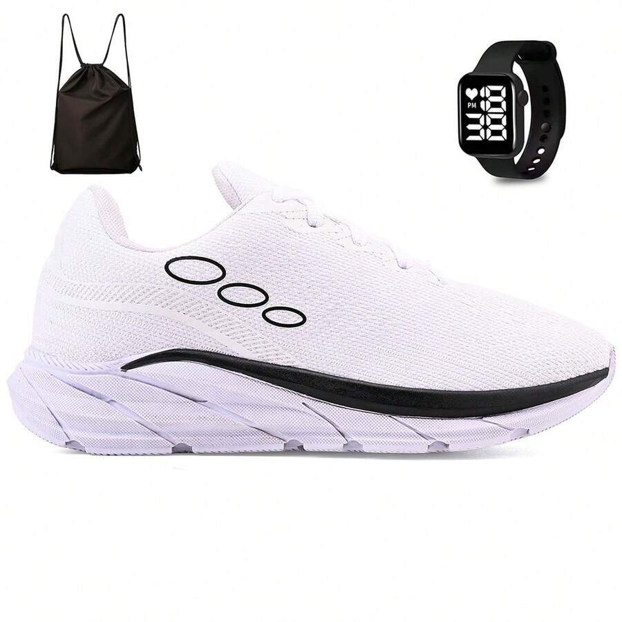 CALCADOS LGHT LIGHT Kit Tenis Esportivo Unissex Academia + Mochila Bag e Relogio - Branco - Visão 1