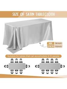 102 x 58 英寸缎面桌布，长方形床裙，丝滑面料，香槟色派对桌布，适用于长方形餐桌、派对、节日、婚礼（银色） - 銀色 - 查看 4