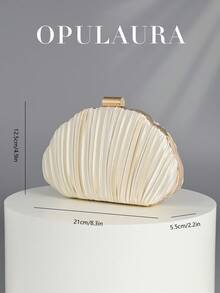 OpulAura Women's Elegant/Luxury Box Pleated Satin Party Clutch, Romantic Wedding Handbag, Charming/Delicate Evening Dress Bag, Minimalist Apricot Box-Shaped Purse With Detachable Chain, Suitable As Holiday Gift, Clutch Bag For Wedding - Apricot - View 4