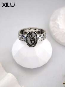1pc Fashion Metal Flower Pattern Vintage Western Cowboy Style Adjustable Bracelet, Unisex