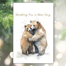 一张带信封的熊抱慰问卡 - 适合任何人、宠物丢失、丧亲和渴望 - 极简主义设计