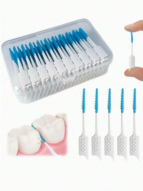 40/100 pièces de cure-dents dentaires en soie douce, styles aléatoires. Bâtonnets de soie en silicone, outils de nettoyage dentaire pour les soins bucco-dentaires, bâtonnets de cure-dents à poils souples et élastiques, nettoyants interdentaires portables et faciles à utiliser, convenant pour éliminer les particules alimentaires entre les dents lorsqu'on est en déplacement. Les poils de caoutchouc synthétique souples et effilés s'insèrent facilement dans la plupart des espaces entre les dents.