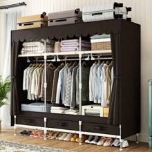 Komplett-Stahlrahmen-Garderobe mit Schublade, einfache Montage, stoffverstärkte Garderobe für Mietwohnungen, Schlafzimmer, doppelte Kleiderlagerung, Stoffgarderobe