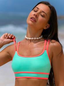 popvil 夏季撞色运动文胸和比基尼套装 - 綠色 - 查看 5