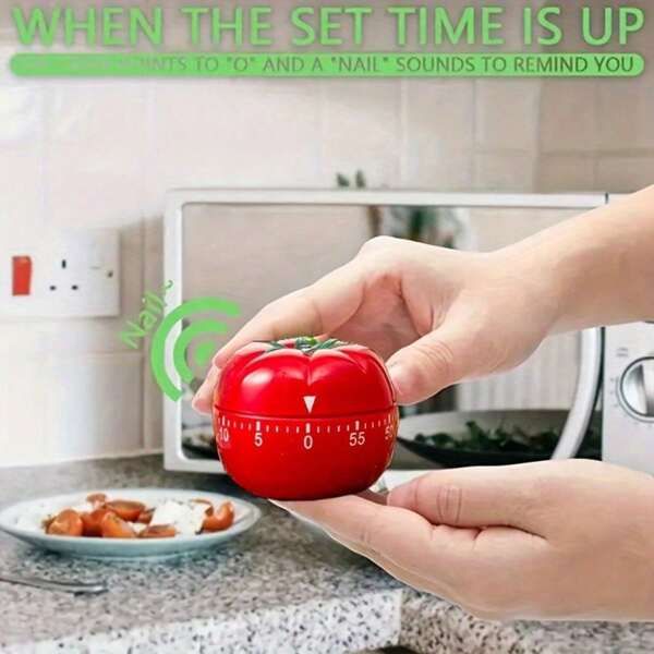 Cronômetro de Cozinha em Formato de Tomate - Design de Legumes Fofos, Contagem Regressiva Mecânica de 55 Minutos, Material de Plástico, Funcionamento Sem Bateria para Uso