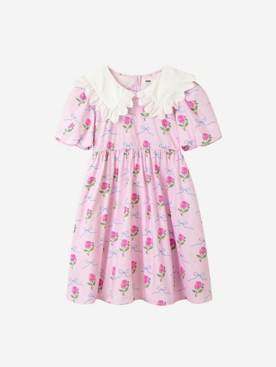 Annil Kinderkleidung für Mädchen Medium Kinder Kurzarmkleid Sommer - Pink - Übersicht 1