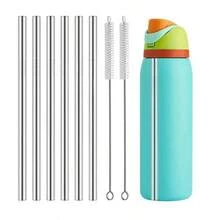 4/6 金属吸管替换件适用于水瓶，含 2 个吸管清洁刷，可重复使用不锈钢吸管旅行杯吸管，兼容 24 盎司 32 盎司水瓶，返校用品 - 銀色 - 查看 3