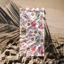 Western Beach Towel Pink Cowgirl Boot Gift For Country Music Girly Pool Towel Oversized Rodeo Travel Towel Cowboy Summer Accessories For Her 29X58 Inch Holiday Bathroom Decor Beach Essentials