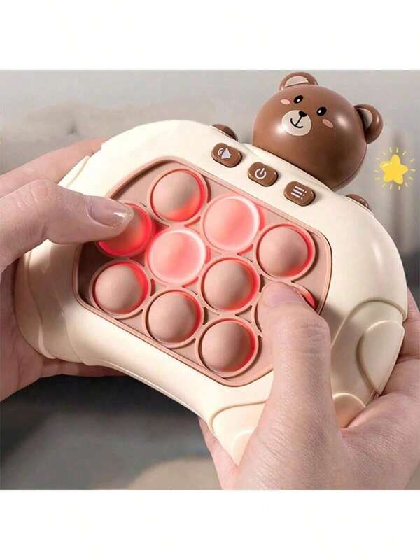 1 set de nouvelle console de jeu originale Quick Push avec ours brun qui sort, jeu à bulles pop-up électronique, 4 modes de lumière anti-stress, jouets pour adultes et adolescents en cadeau avec boîte (certains accessoires ont des styles aléatoires). Cadeaux de Noël, articles de voyage essentiels, jeu électronique drôle de whack-a-mole avec motifs de dinosaure, panda, tigre pour enfants, fournitures scolaires, jeux de fête, jouets éducatifs pour garçons et filles, Halloween, cadeaux d'anniversaire