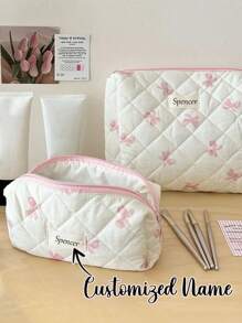 (Customized) 3pcs Quilted Cosmetic Bags Set, Personalized Name, Cute Ladies Makeup Bag, Floral Pattern Cosmetic Pouch Set, Travel Toiletry Organizer, Makeup Case, Gift For Valentine's Day, Mother's Day, Graduation, Bridal Party,Multi-Functional,Ornamental,Letter,Solid Color,Exquisite,Stylish,Vintage,Modern,Colorful,Leisure,Basics,Casual,Soft,Unique,Customized,Personalized,Custom,Ideal Gifts For Her,Girlfriend,Her,Grandparents,Family,Boyfriend,Friends,Multi-Functional,Ornamental,Letter,Solid Color,Exquisite,Stylish,Vintage,Modern,Colorful,Leisure,Basics,Casual,Soft,Unique,Customized,Personalized,Custom,Ideal Gifts For Her,Girlfriend,Her,Boyfriend,Friends,Looks Of Party,Beauty & Health,Customized Makeup Bags