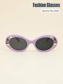 1pc Unisex Kids Oval Frame Cloud & Rainbow Unicorn Pattern Classic Retro Casual Fashion Glasses, Suitable For Daily, Vacation, Party Decoration - A - View 13