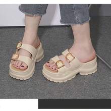 Dép đi trong nhà đế dày 6cm, quai đôi và khóa cho nữ, dép xỏ ngón đế mềm, đế trong chống mòn, chống trượt - Màu Khaki - Xem 5