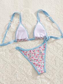European&American Style Printed Beach Holiday Women 2pcs Bikini Set, Pushup Padded Separate Swimsuit