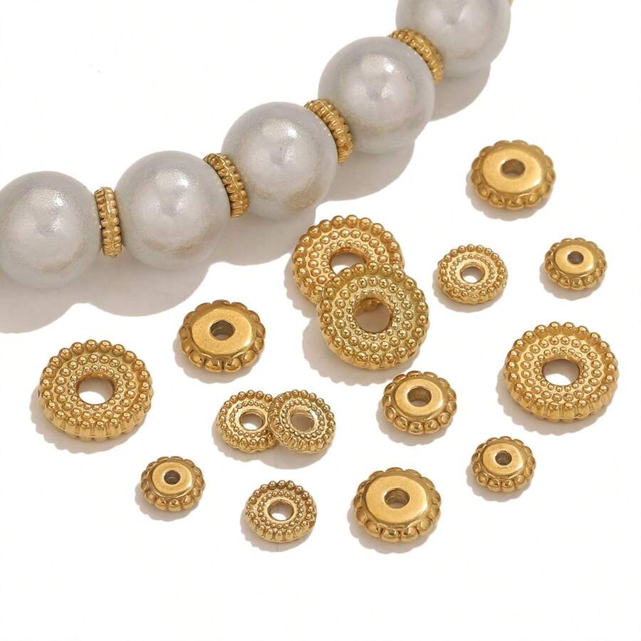 20 件 304 不锈钢 18k 镀金圆点齿轮形手链垫圈珠，手工手链项链 DIY 珠宝配件珠子垫圈珠 - 珠 - 查看 1