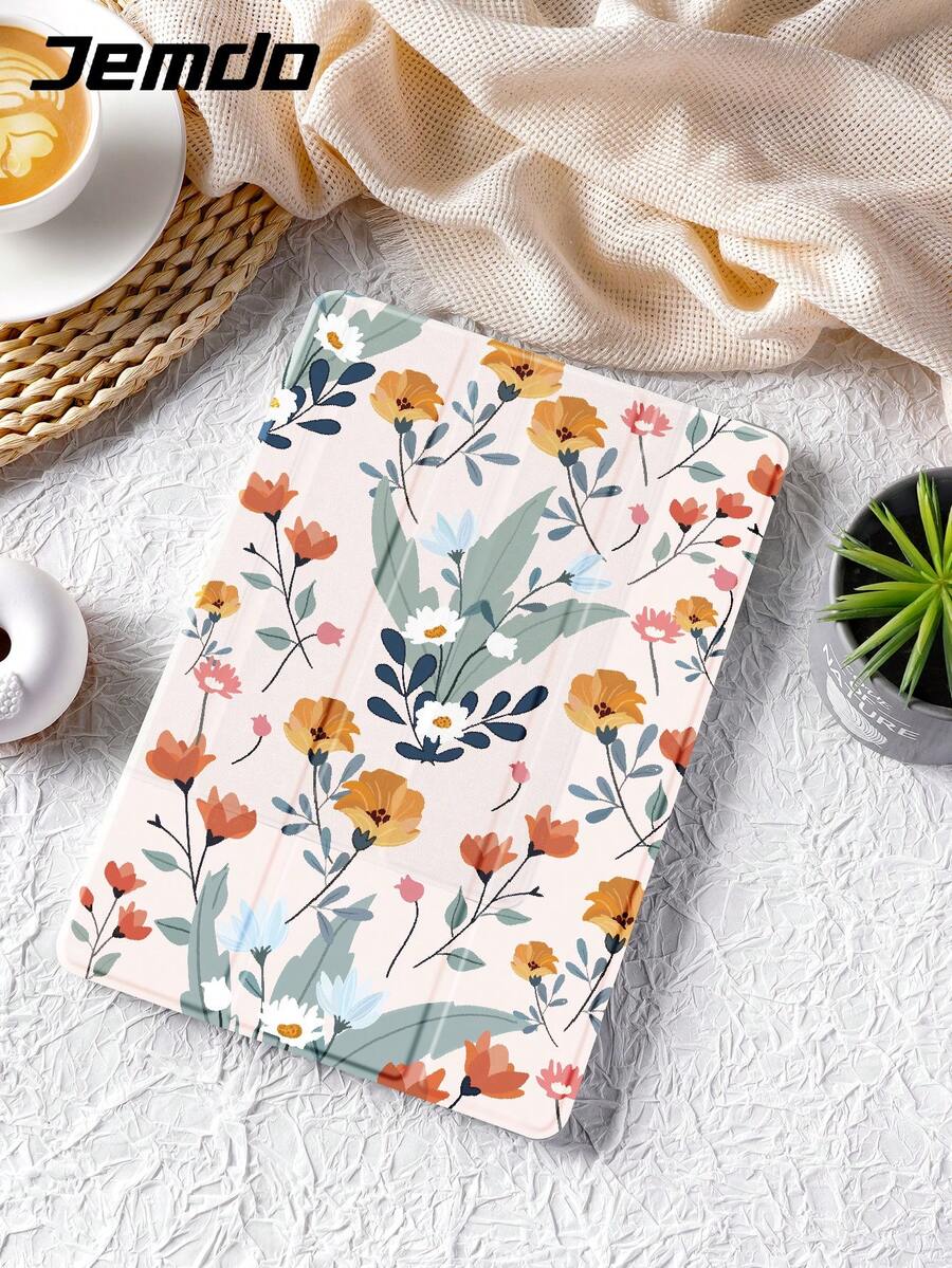 花朵图案平板电脑保护套，适用于 iPad 10.2 英寸、iPad Pro 2021/2020、iPad 9/10 代、Galaxy Tab A8 10.5 英寸 2022、Matepad 10.4 英寸/Tab 等，防摔，铅笔槽，睡眠/唤醒支持 - 彩色 - 查看 1