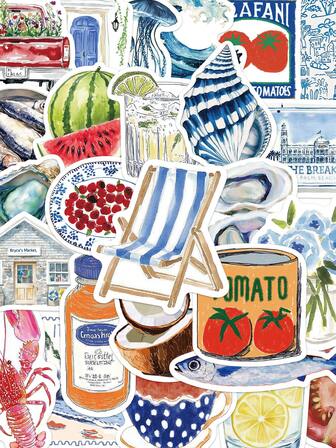 50pcs Open Sea Stickers Laptop Handbook Cell Phone Case Decorative Stickers,School Supplies,Back To School