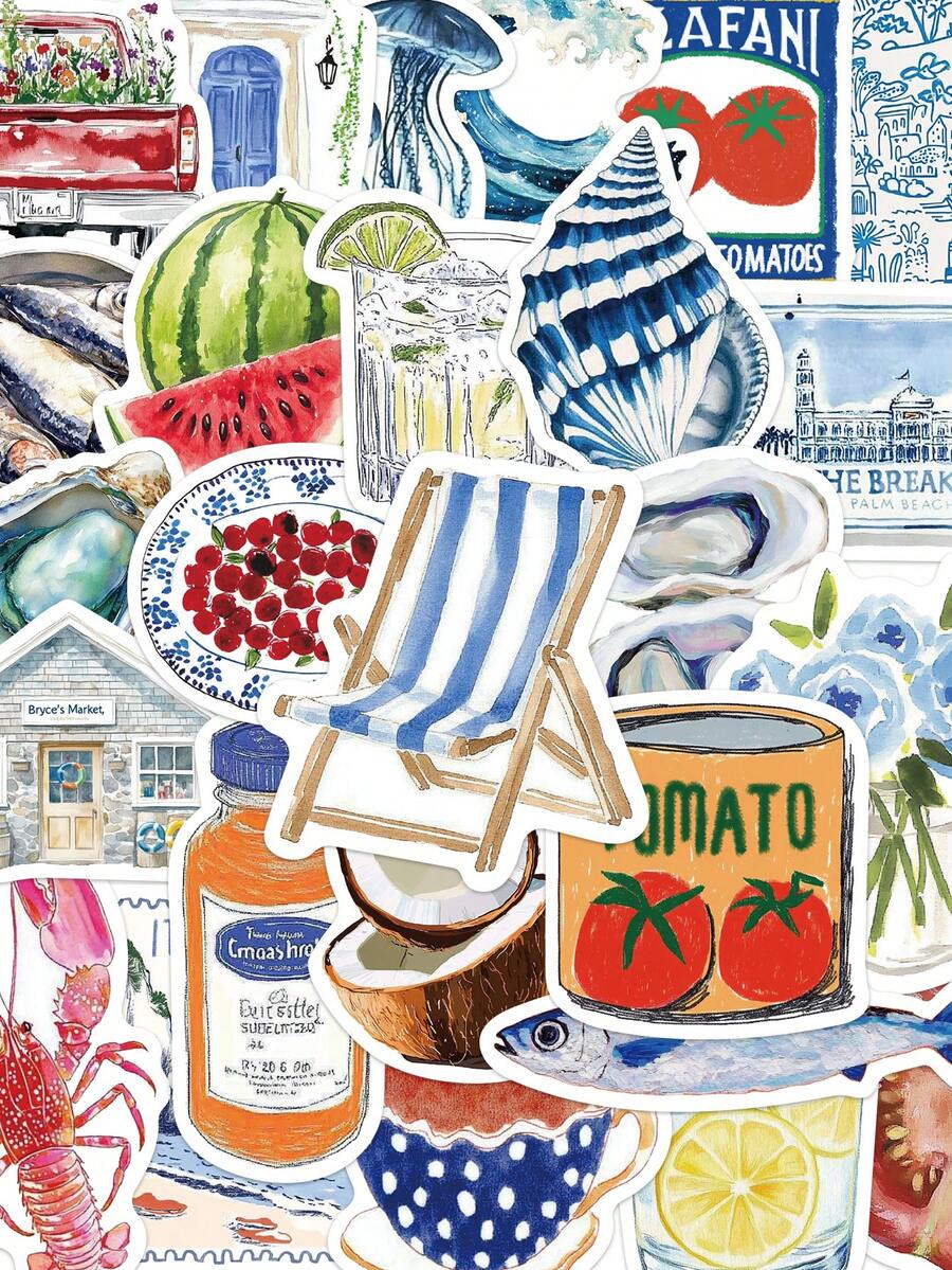 50pcs Open Sea Stickers Laptop Handbook Cell Phone Case Decorative Stickers,School Supplies,Back To School - Multicolor - View 1