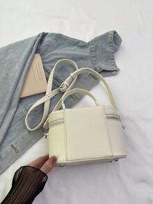 1pc Women's Mini Handbag, Fashion Solid Color Embroidery Rhombus Pattern Crossbody Bag Suitable For Cards And Keys - 米色 - 查看 5