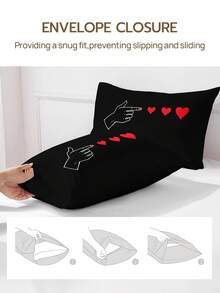 1pc 100% Polyester Digital Printed Pillowcase (Pillow Insert Not Included) - Black - View 5