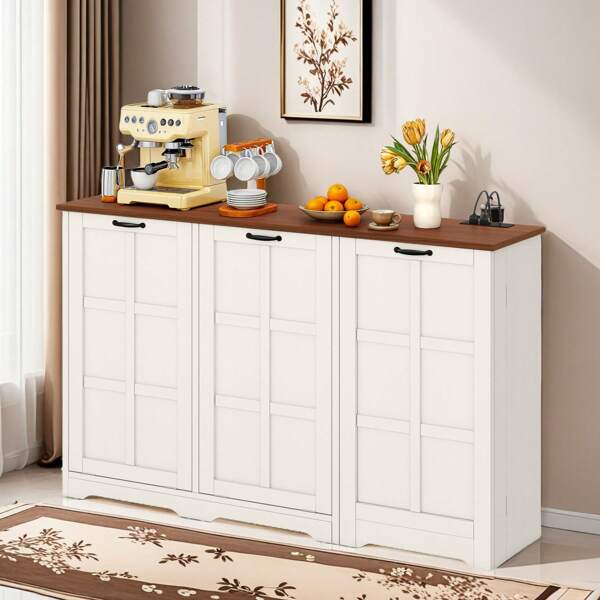 Double Tilt Out Trash Cabinet With Storage Free Standing 13 Gallon Wooden Recycling Cabinet Kitchen Island With Hidden Trash Can Storage, Wooden Freestanding Storage Cabinet For Kitchen, Living Room White