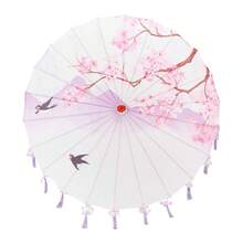 Retro Chinese Umbrella With Tassels Floral/Animal Print Silk Parasol Umbrella Photography Props - White - View 7