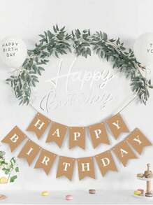 1 Set Happy Birthday Wooden Sign With Happy Birthday Pull Flag, White Lacquered Paper Cut Wooden Happy Birthday Letter Sign Vintage Village Birthday Party Decoration Background Wall Photo Props