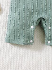 AfterClass 男婴熊刺绣短袖 Polo 领拼布针织连体衣，舒适可爱，适合春夏休闲外出，简约时尚短裤 - 綠色 - 查看 7