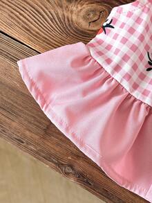 Baby Girl 2Pcs Set Gingham Strawberry Print Sleeveless Ruffle Top & Shorts, Spring/Summer - Pink - View 5