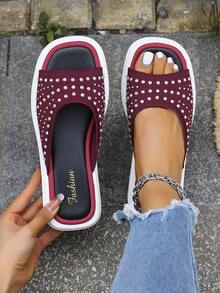 Plus Size Women Summer New Decor Breathable Solid Color Beach Shoes, Lightweight Casual Indoor/Outdoor Sandals - Hot Pink - View 3