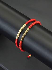 2Pcs/Set Small Gold Beads Thread Bracelet Men Women Rope Chain 4mm Round Stone Beads Bracelet Couple Brazelets Pair Of Jewelry - Two Piece Set - View 10