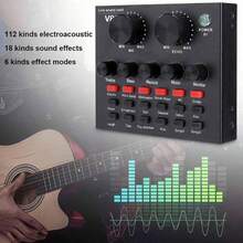 kailynia 1 套家用音乐混音器变声器适用于 PC 声卡设备音板直播音板电脑内置声卡音乐混音板黑色 V8 - 黑色 - 查看 4