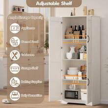 Huisuilinss 60" Tall Pantry Cabinet,Kitchen Pantry Storage Cabinets With 2 Door And 3 Adjustable Shelves, White Wood Pantry Storage Cabinet, Cupboard For Kitchen, Dining Room, Living Room And Bathroom - White - View 7